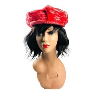 2159 Katmandu Red Knit Newsboy Hat Boho Hippie